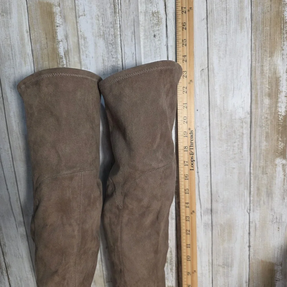 Marc Fisher Womens Taupe Faux Suede Over The Knee Block Heel Boots Size 7.5M